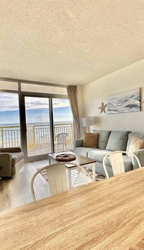 Balcony with two lounge chairs overlooking the Atlantic